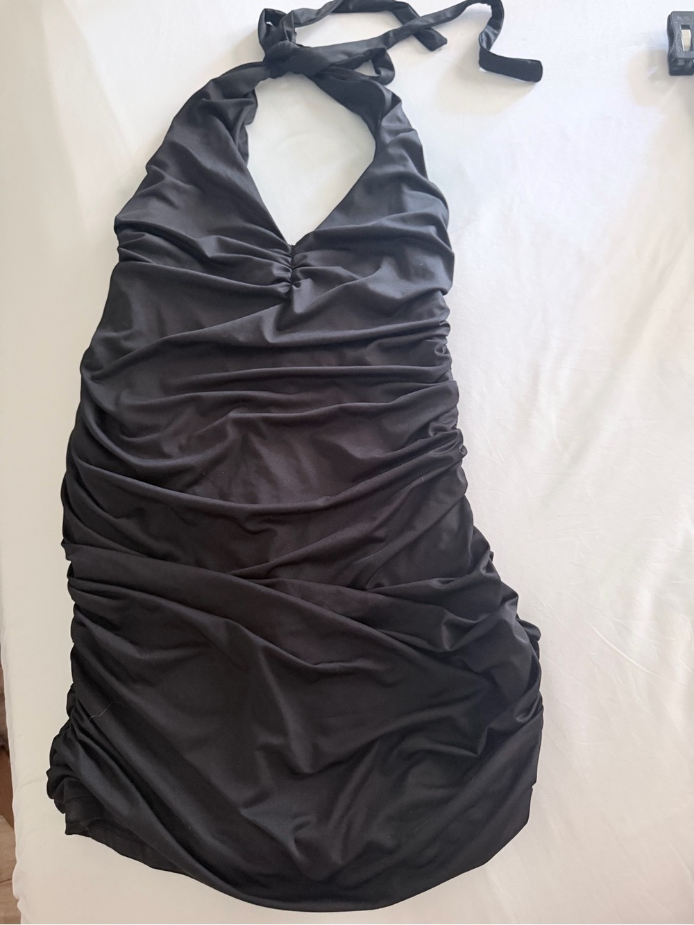 Black Ruched Halter Dress